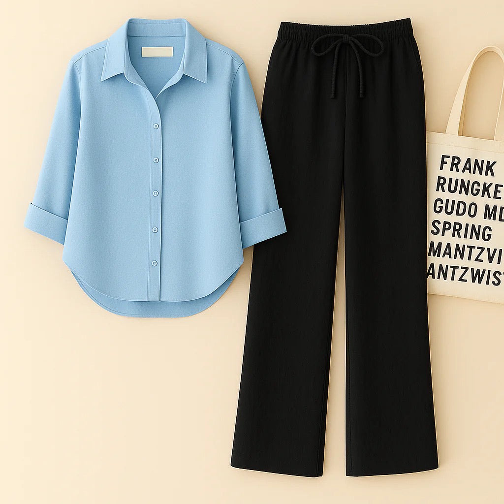 SKY BLUE BUTTON SHIRT WITH BLACK FLAPPER