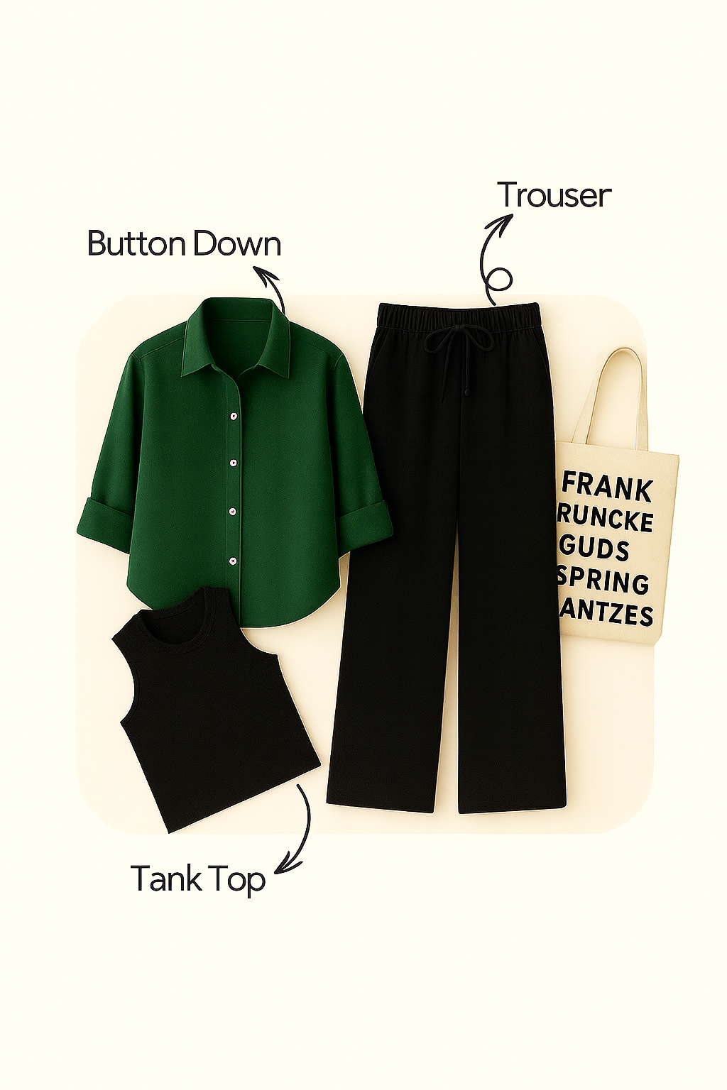 BOTTLE GREEN BUTTON SHIRT WITH BLACK FLAPPER AND BLACK TANK TOP