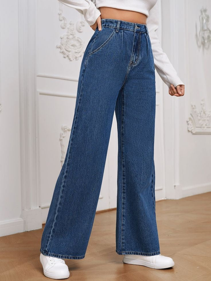 Wide-Leg Jeans with Side Ties Accent - Light Blue main image 1