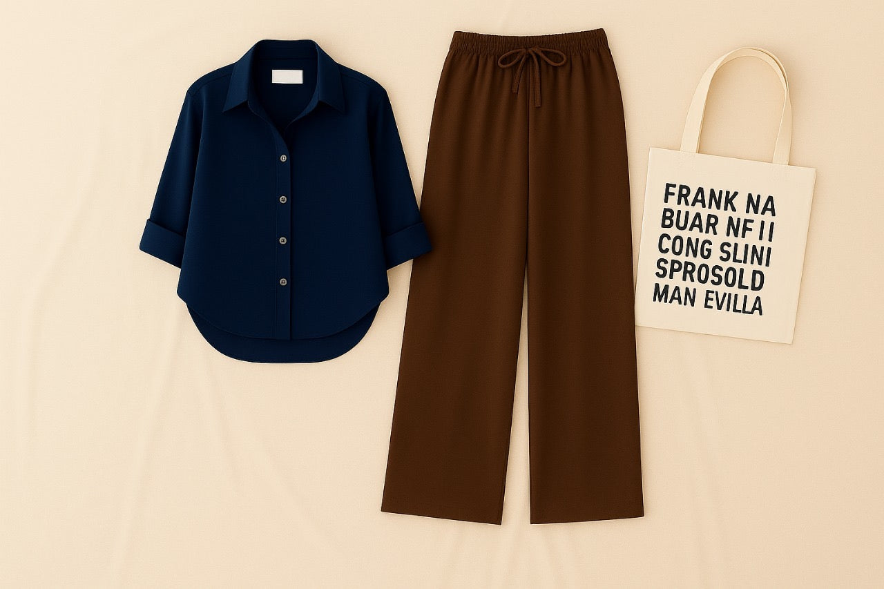 NAVY BLUE BUTTON SHIRT WITH BROWN FLAPPER