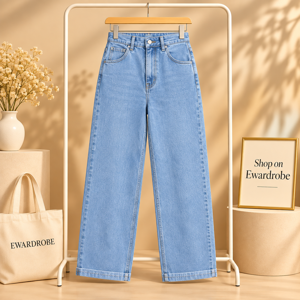 High Waisted Ice Blue Mom Jeans