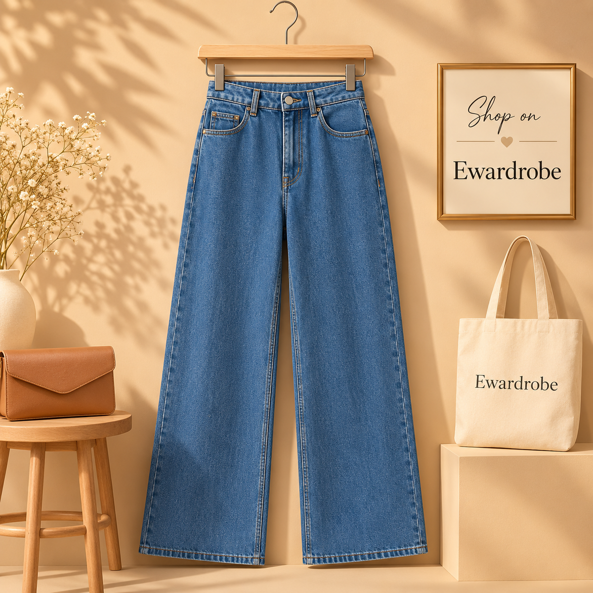 Light Mid Blue Wide Leg Jeans