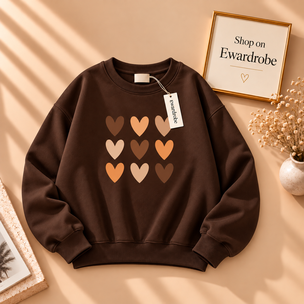 Brown Hearts on Black Sweatshirt