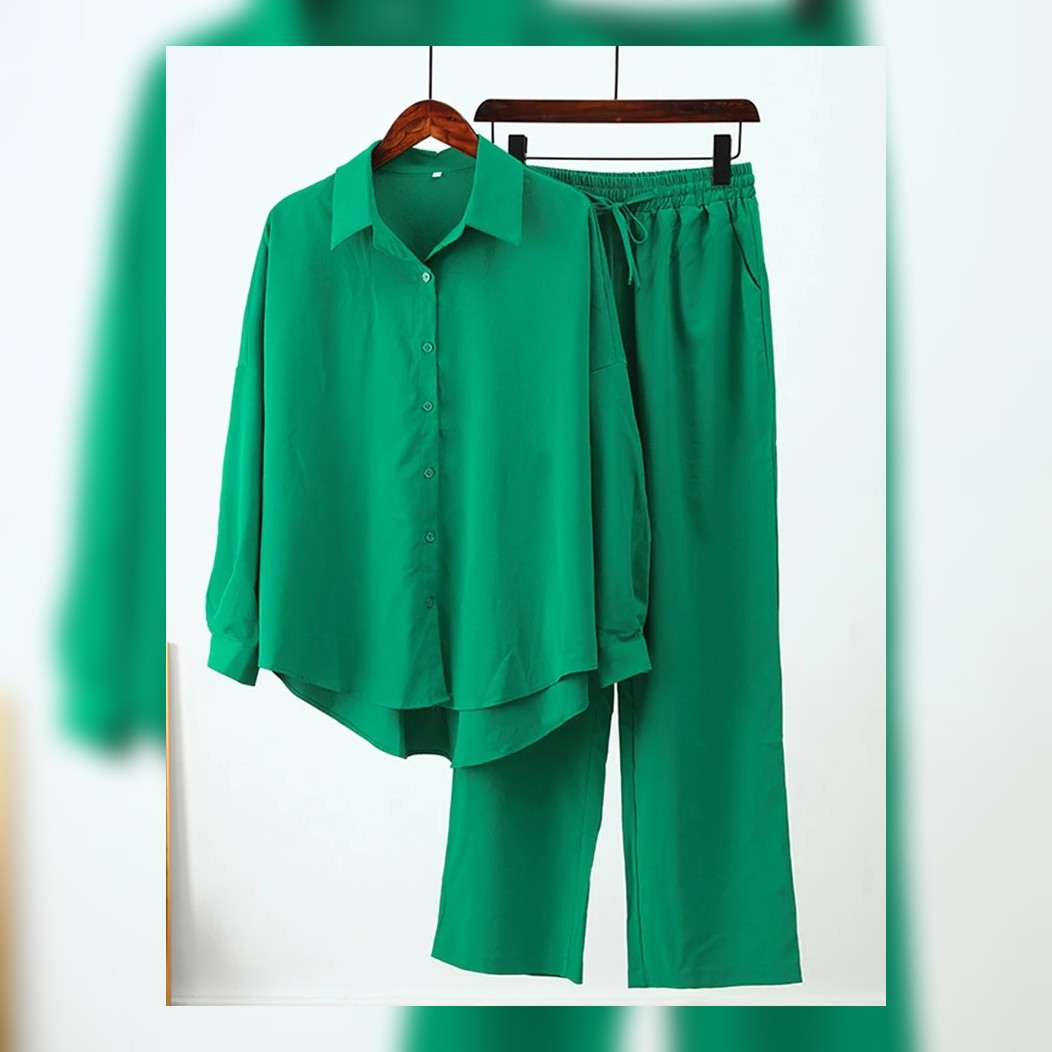 PARROT GREEN BUTTON DOWN CO ORD SET