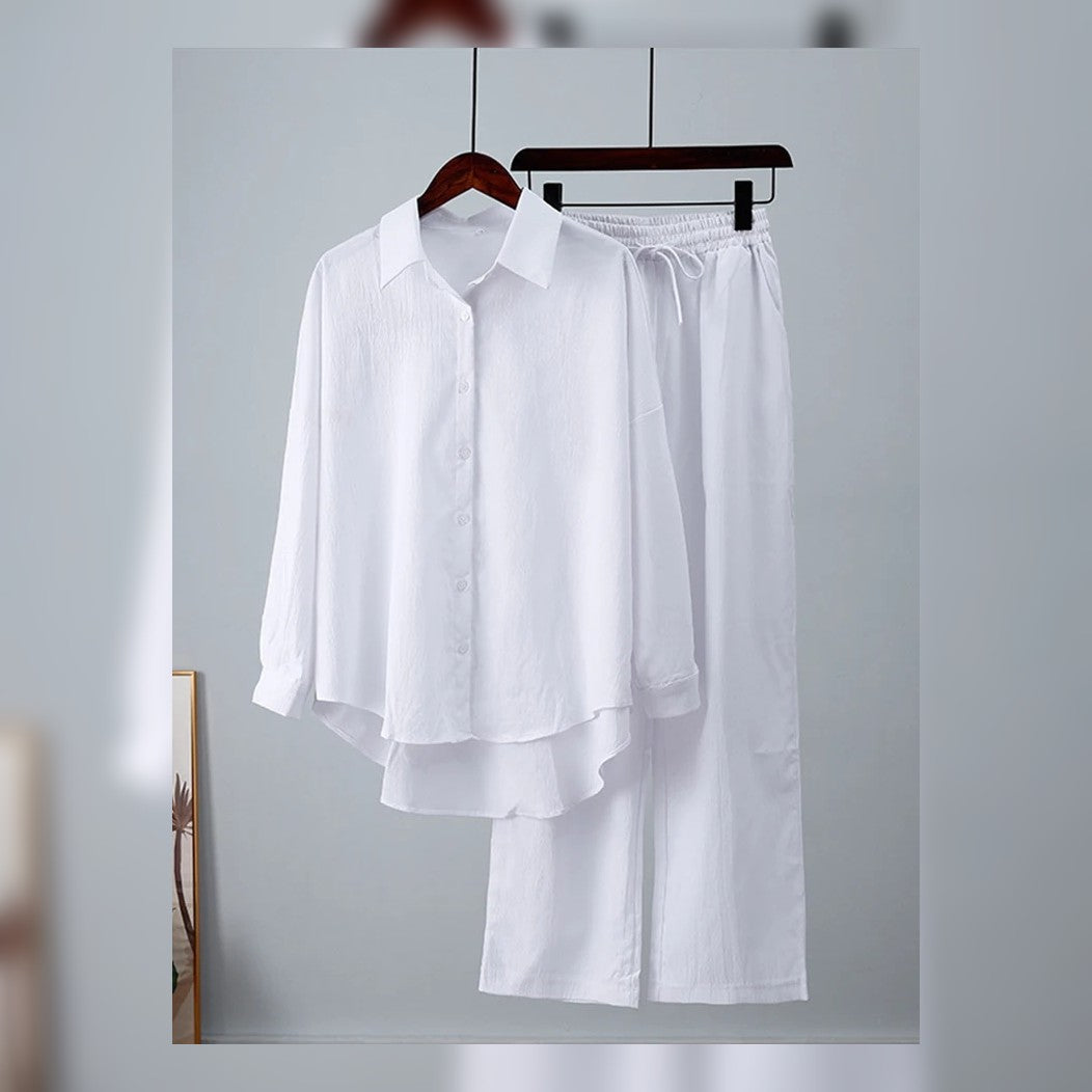 WHITE BUTTON DOWN CO ORD SET