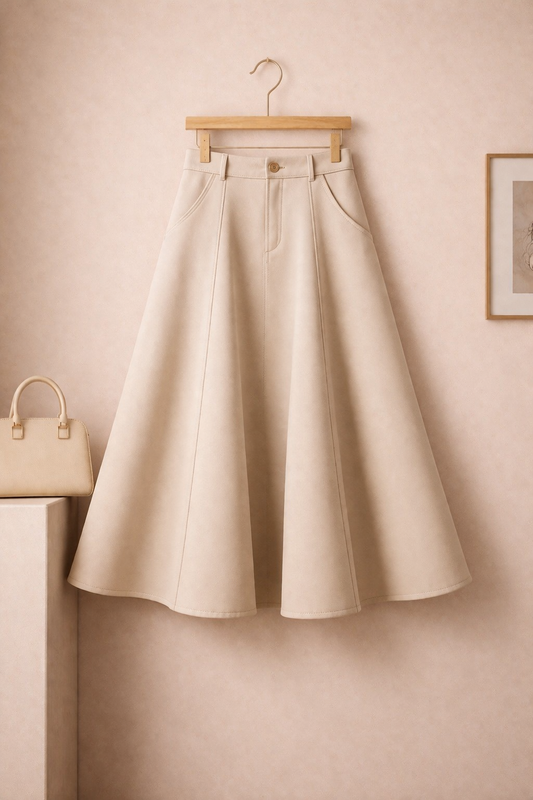 BEIGE TWILL LONG SKIRT
