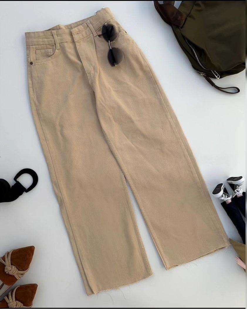 BEIGE WIDE LEG JEANS