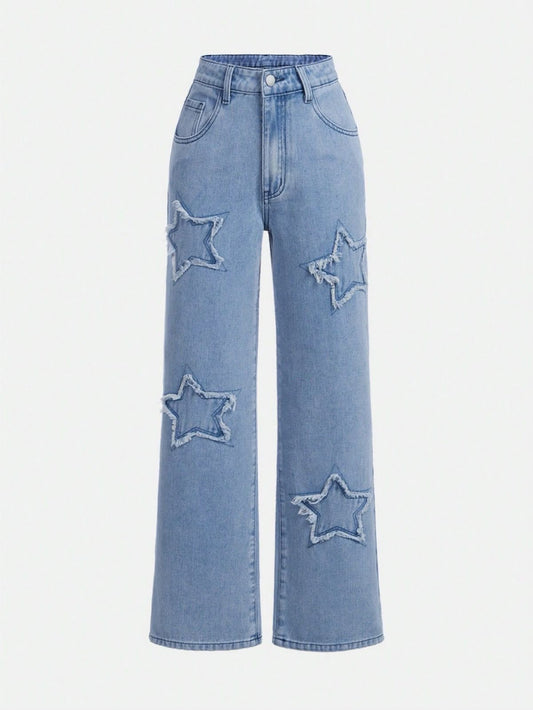 ICE BLUE STAR WIDE LEG JEANS