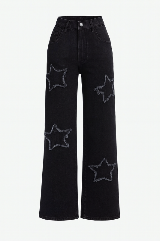 BLACK STAR WIDE LEG JEANS