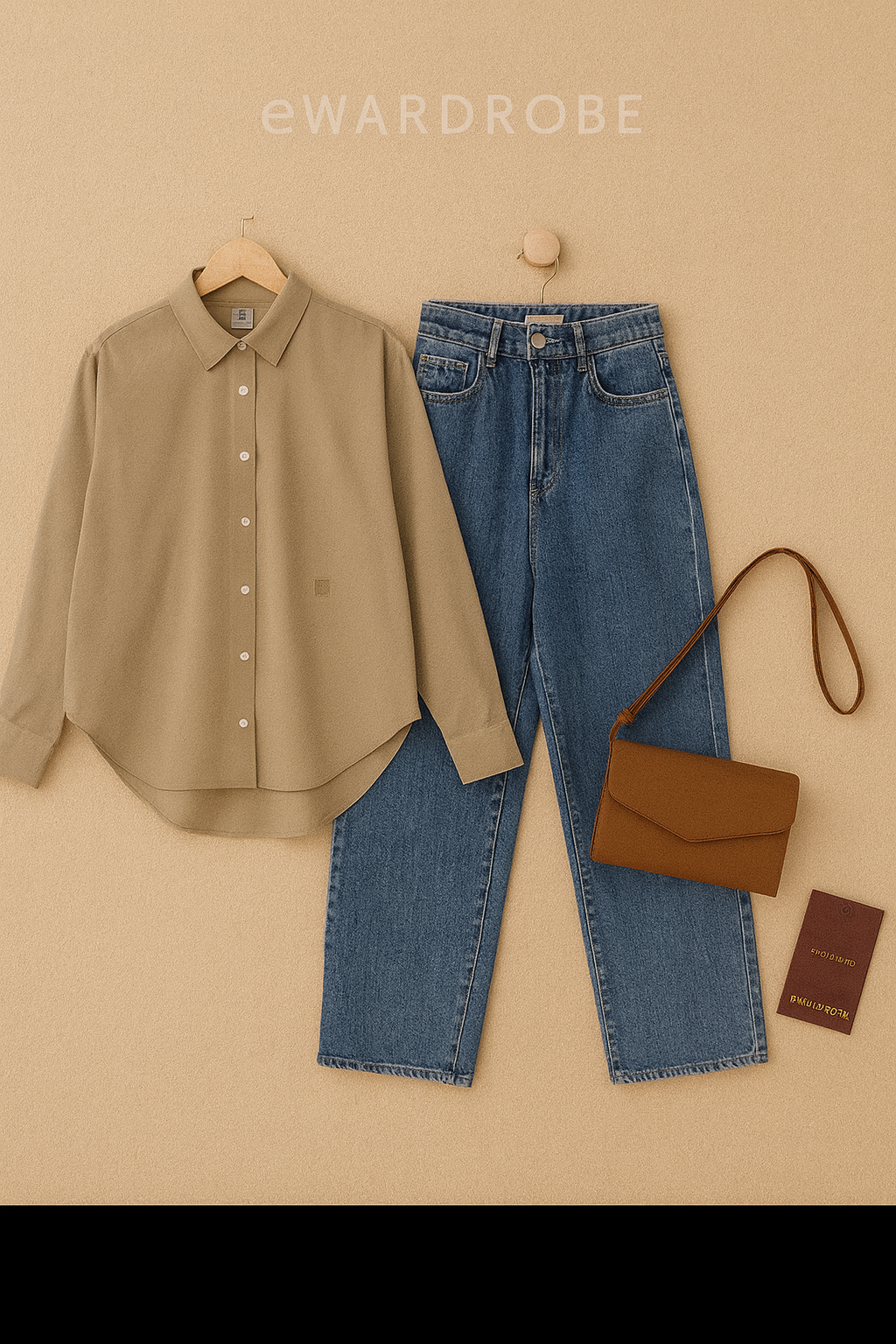 CREAM BUTTON DOWN SHIRT WITH SKY BLUE WIDE LEG JEANS