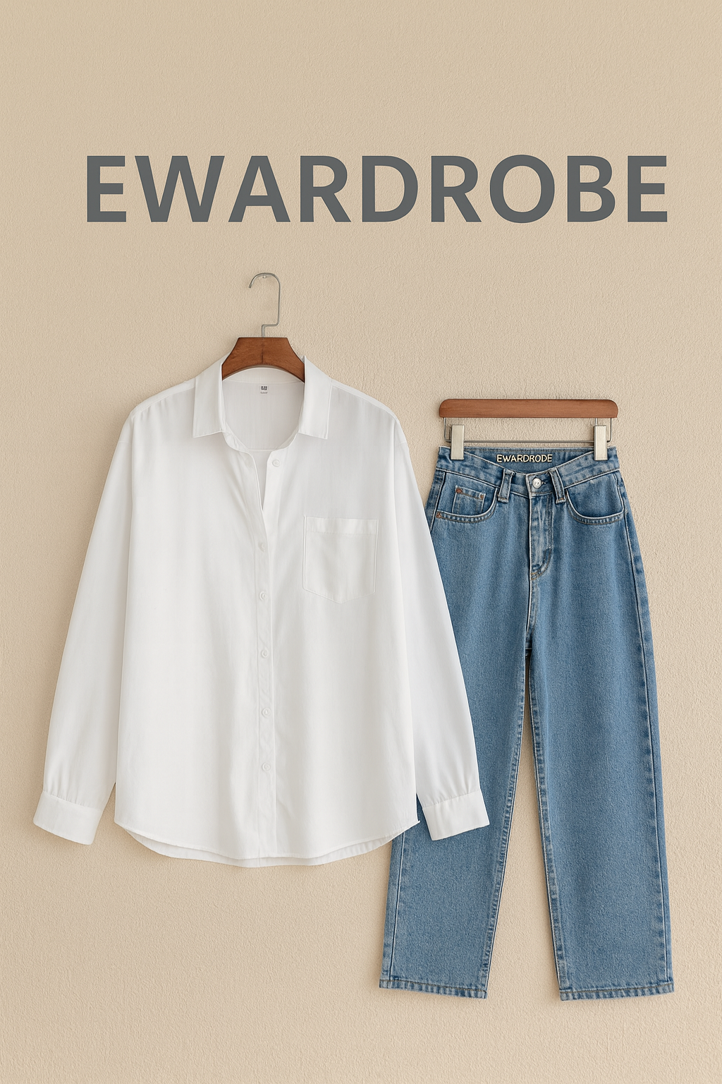 WHITE BUTTON SHIRT WITH ICE BLUE MOM JEANS COMBO