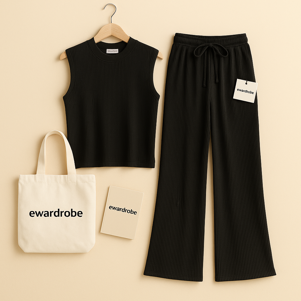 BLACK RIB KNIT TRACKSUIT