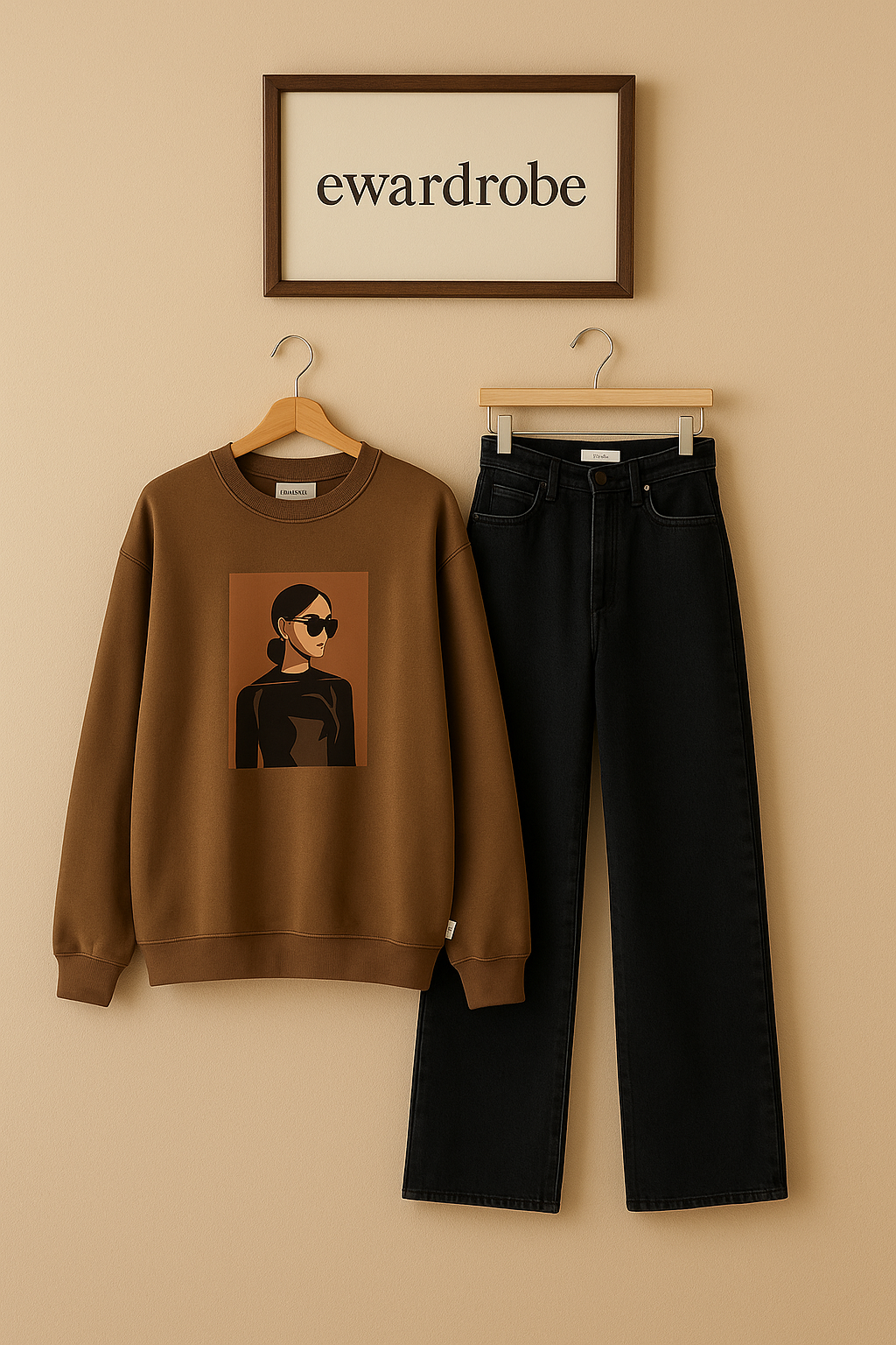 COFEE GIRL BROWN SWEATSHIRT WITH BLACK WIDE LEG JEANS