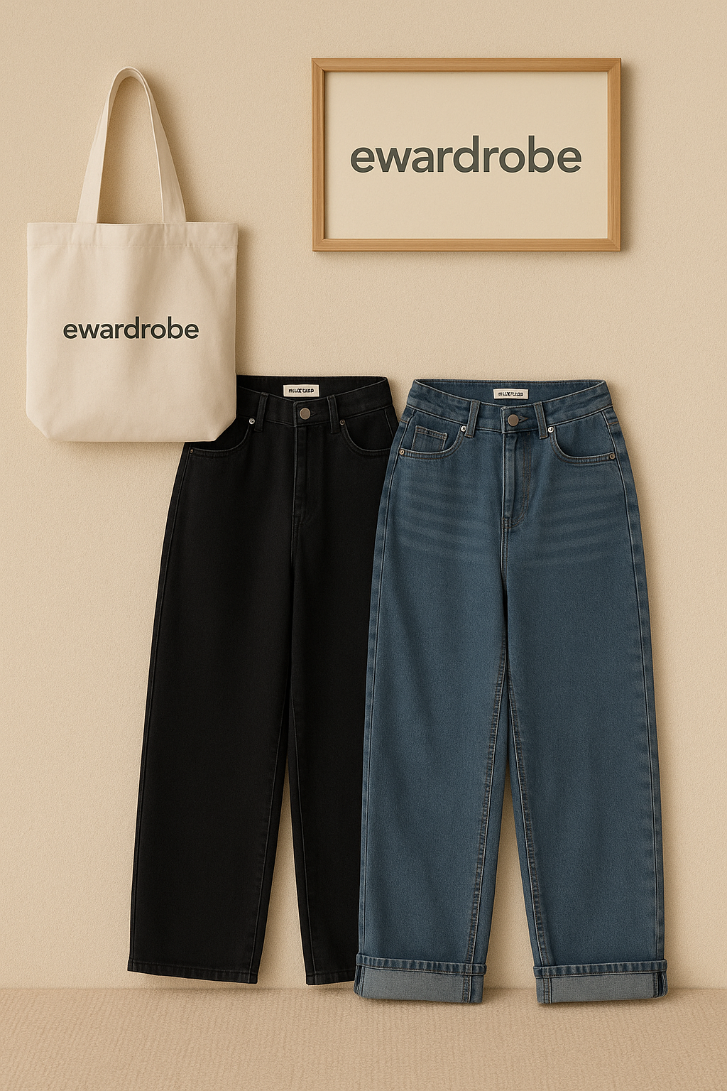 PACK OF 2 WIDE LEG JEANS ( BLACK AND MID BLUE