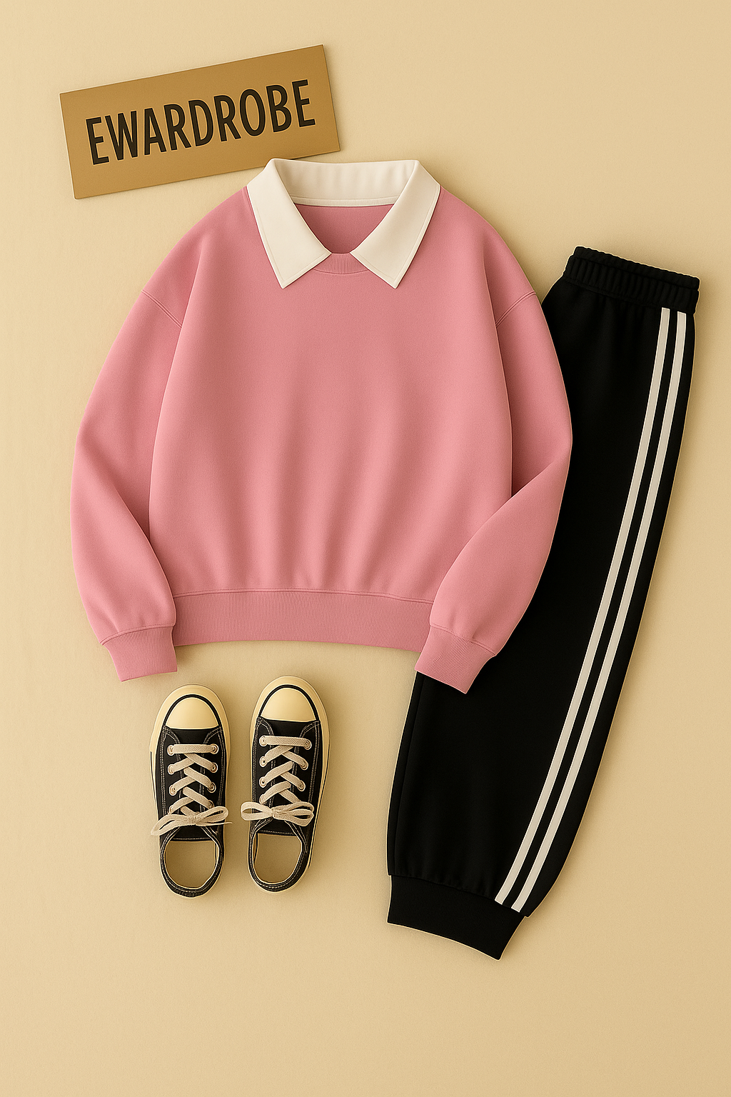 PINK COLLAR SWEATSHIRT WITH 3 STRIPES TROUSER