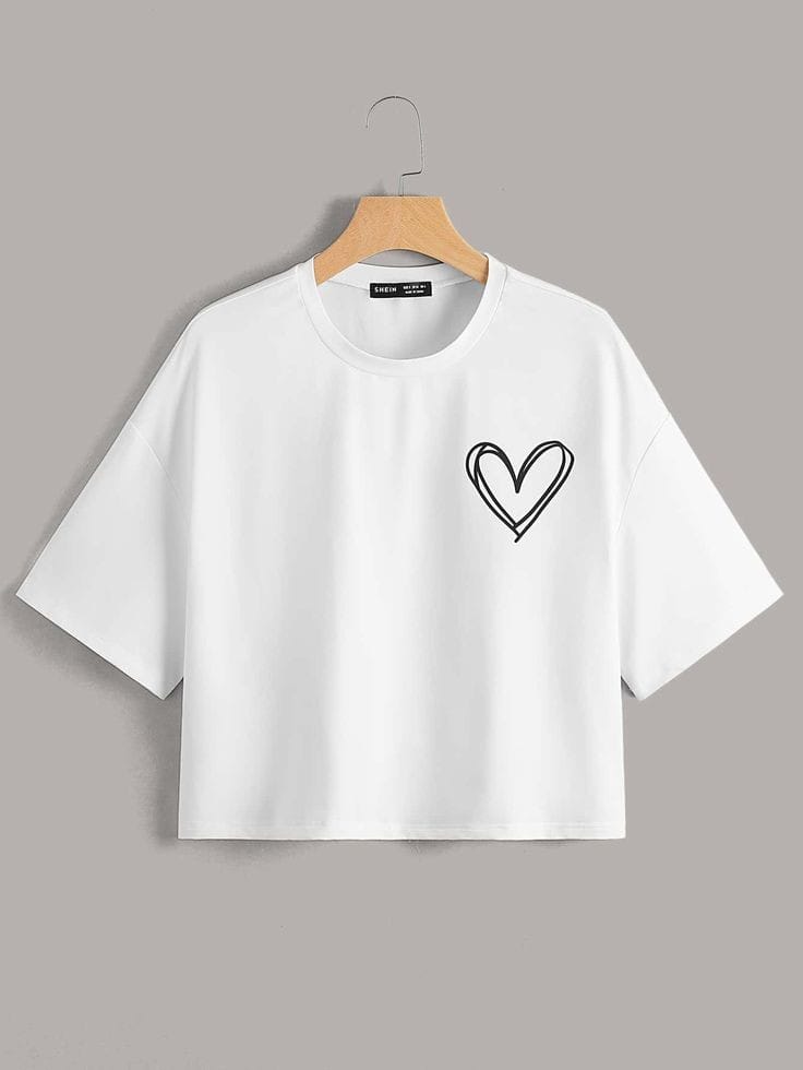 WHITE CROP TSHIRT SHREDDED HEART POCKET