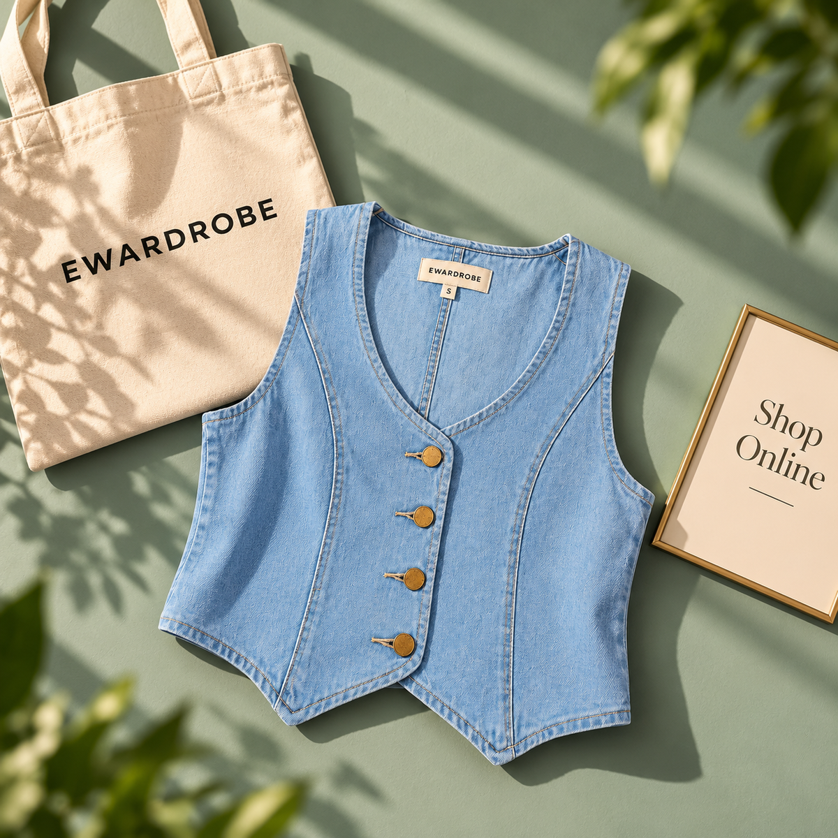 Fitted Denim Vest Sky Blue