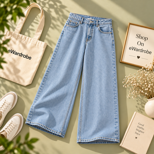 Icy Mid-Blue Wide Leg Jeans