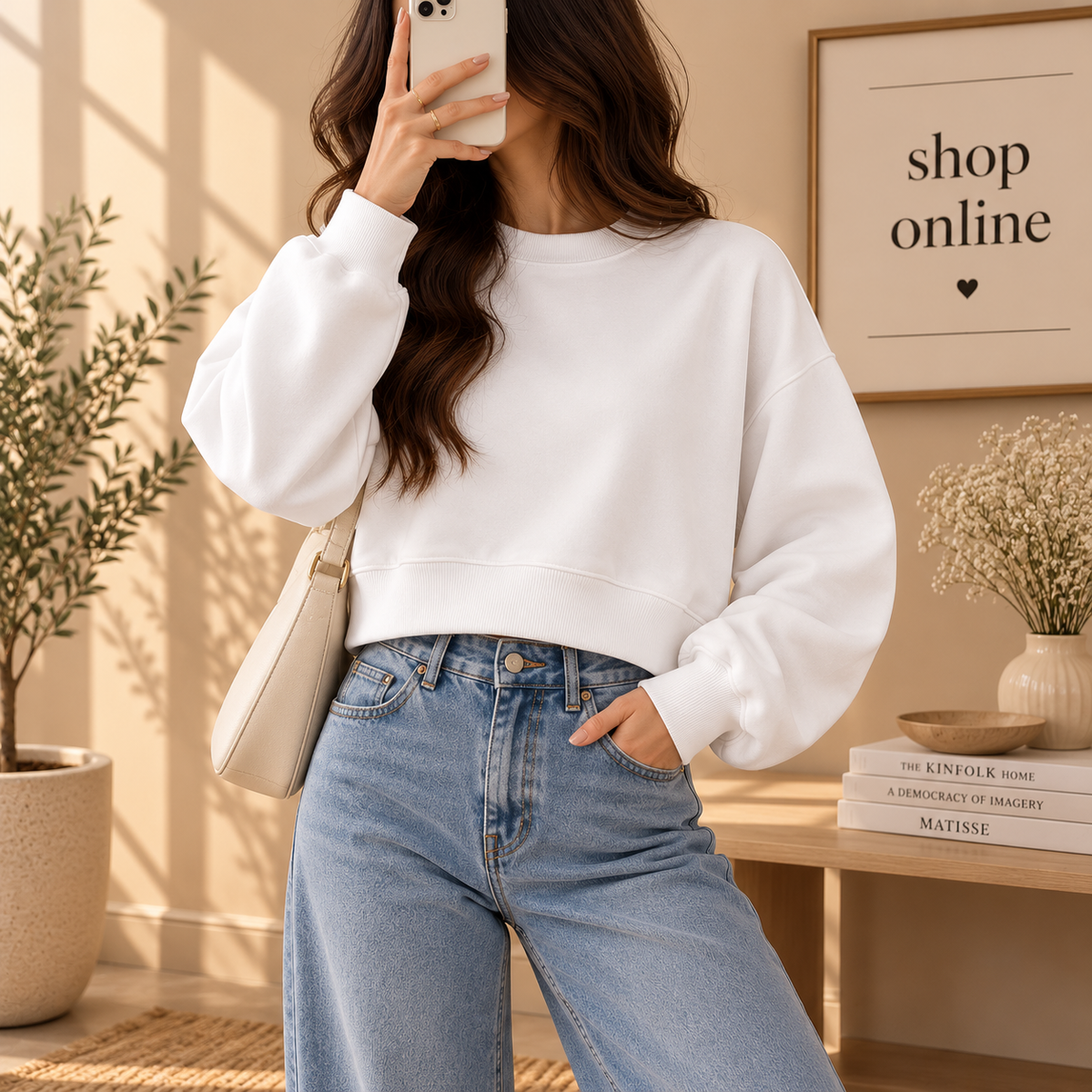 Basic White Crop Sweatshirt