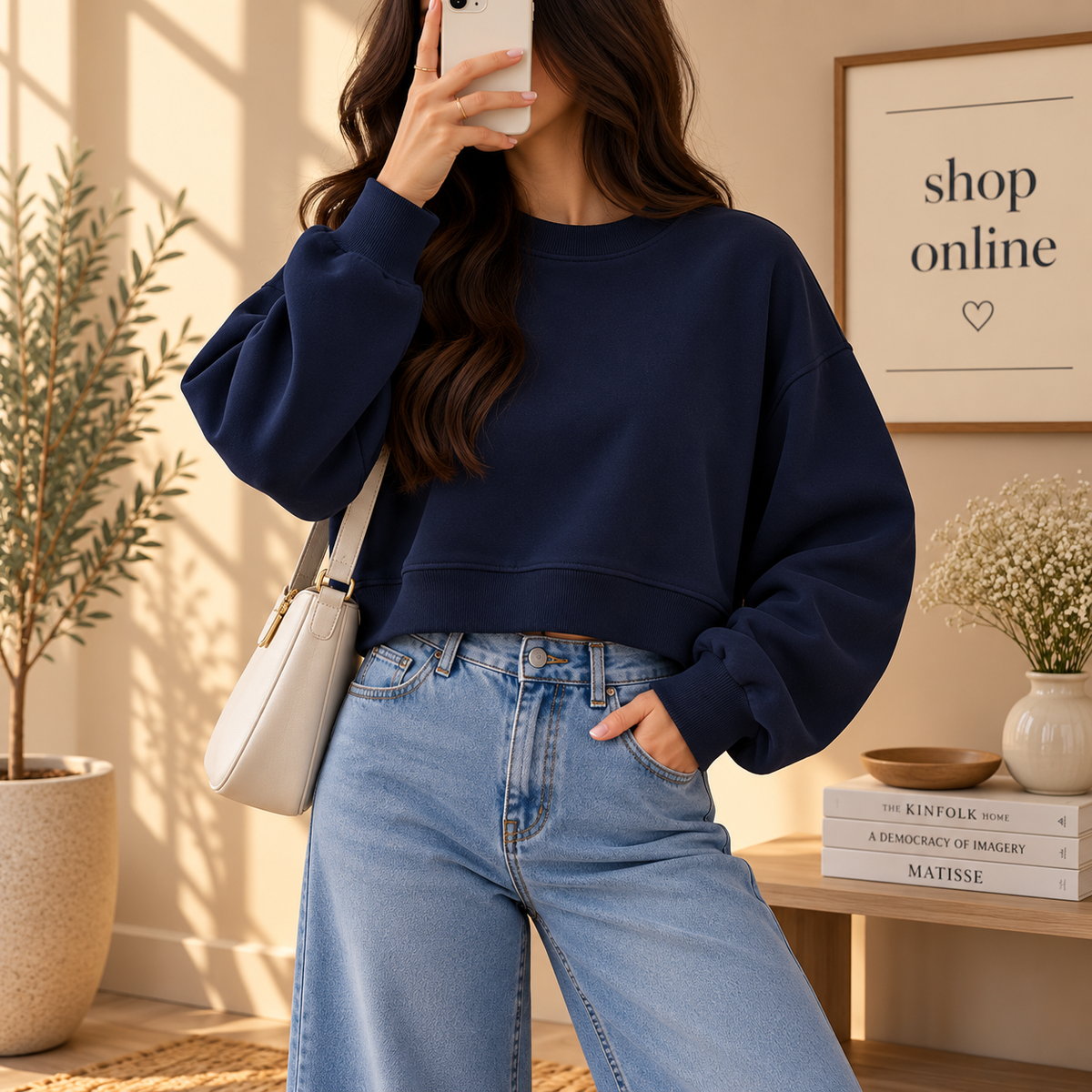 Basic Navy Blue Crop sweatshirt