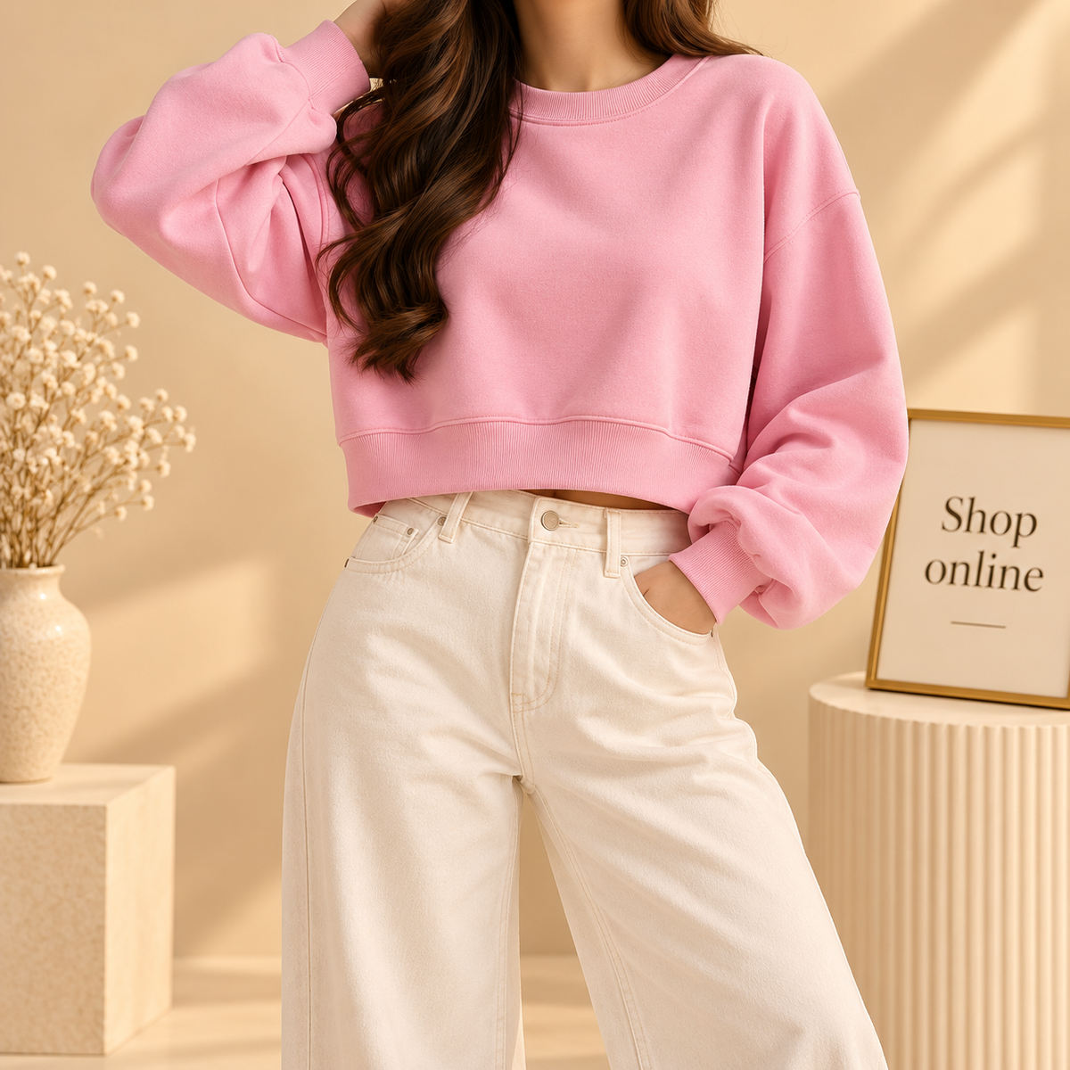 Basic Pink Crop Sweatshirt