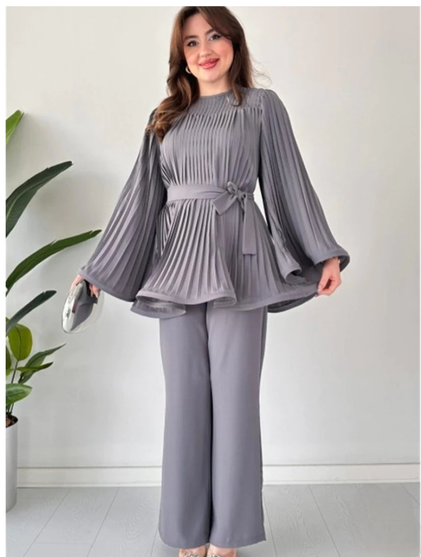 GREY PLEATED FROCK CO ORD SET