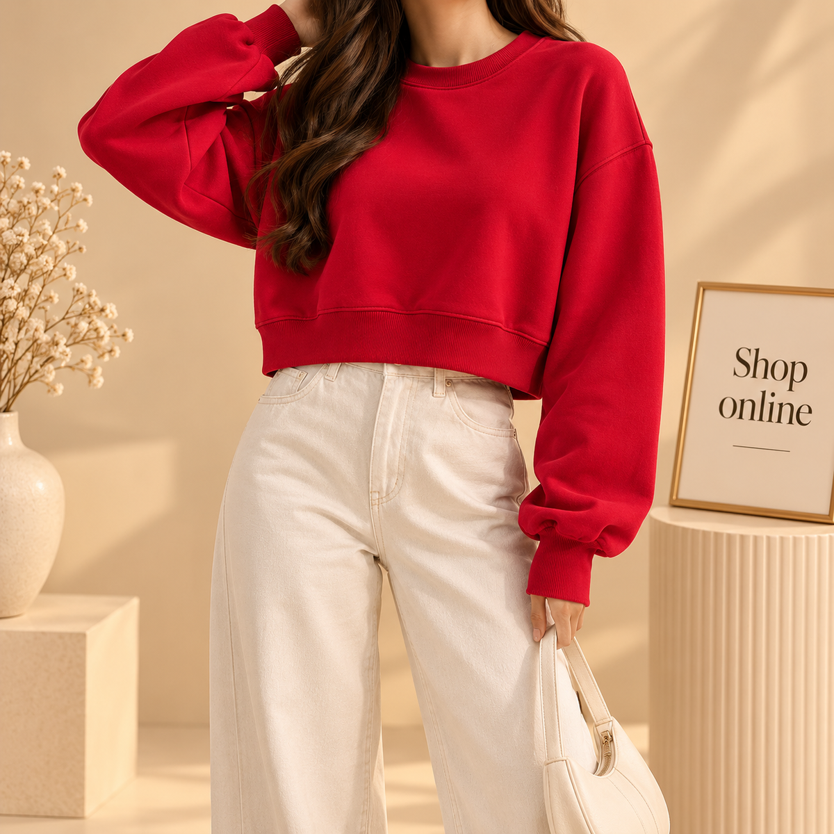 Basic Red Crop Sweatshirt