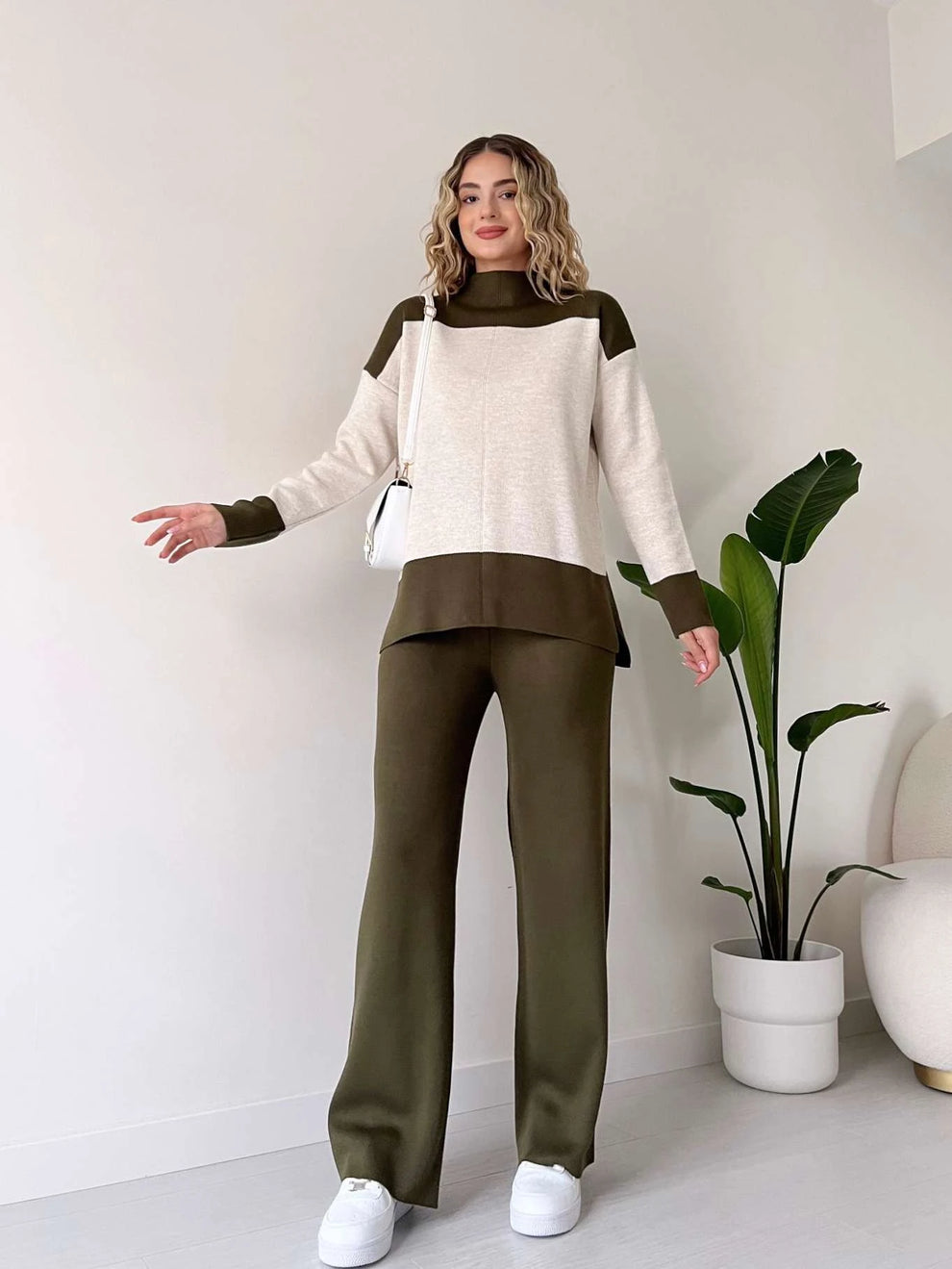 OLIVE GREEN RIB KNIT CO ORD SET