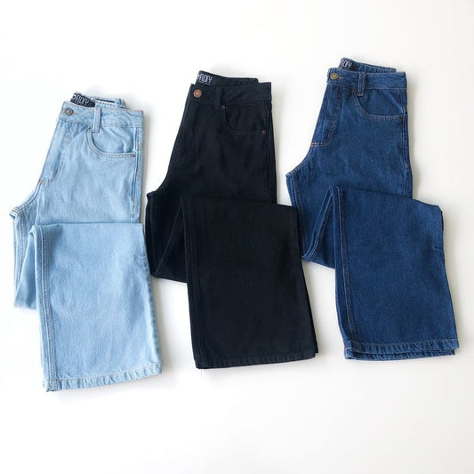 PACK OF 3 WIDE LEG JEANS ( BLACK MIDBLUE AND ICE BLUE