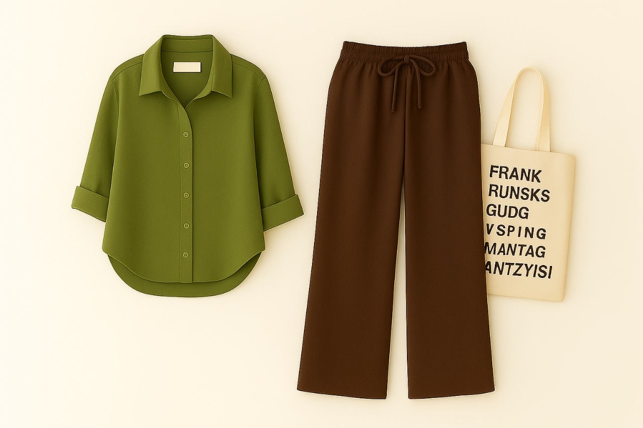 OLIVE GREEN BUTTON SHIRT WITH BROWN FLAPPER