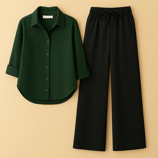 BOTTLE GREEN BUTTON SHIRT WITH BLACK FLAPPER