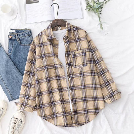 BEIGE CHECK SHIRT - teehoodie.co