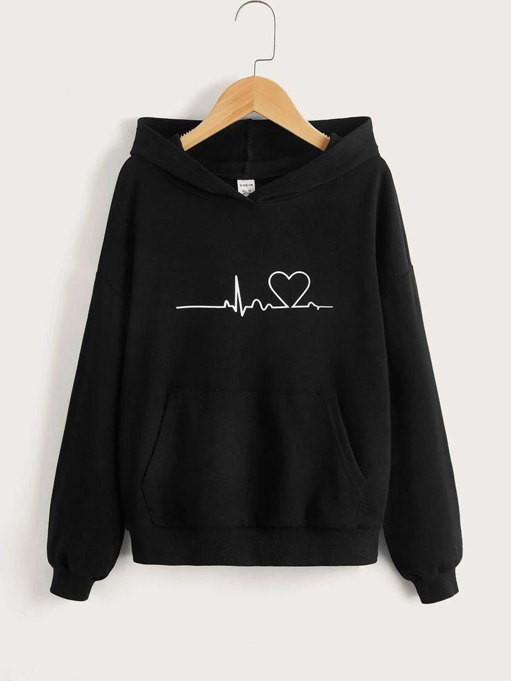 HEART BEAT BLACK HOODIE