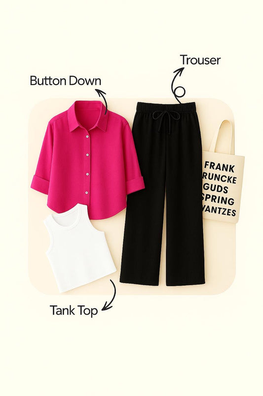 SHOCKING BUTTON SHIRT WITH BLACK FLAPPER AND WHITE TANK TOP