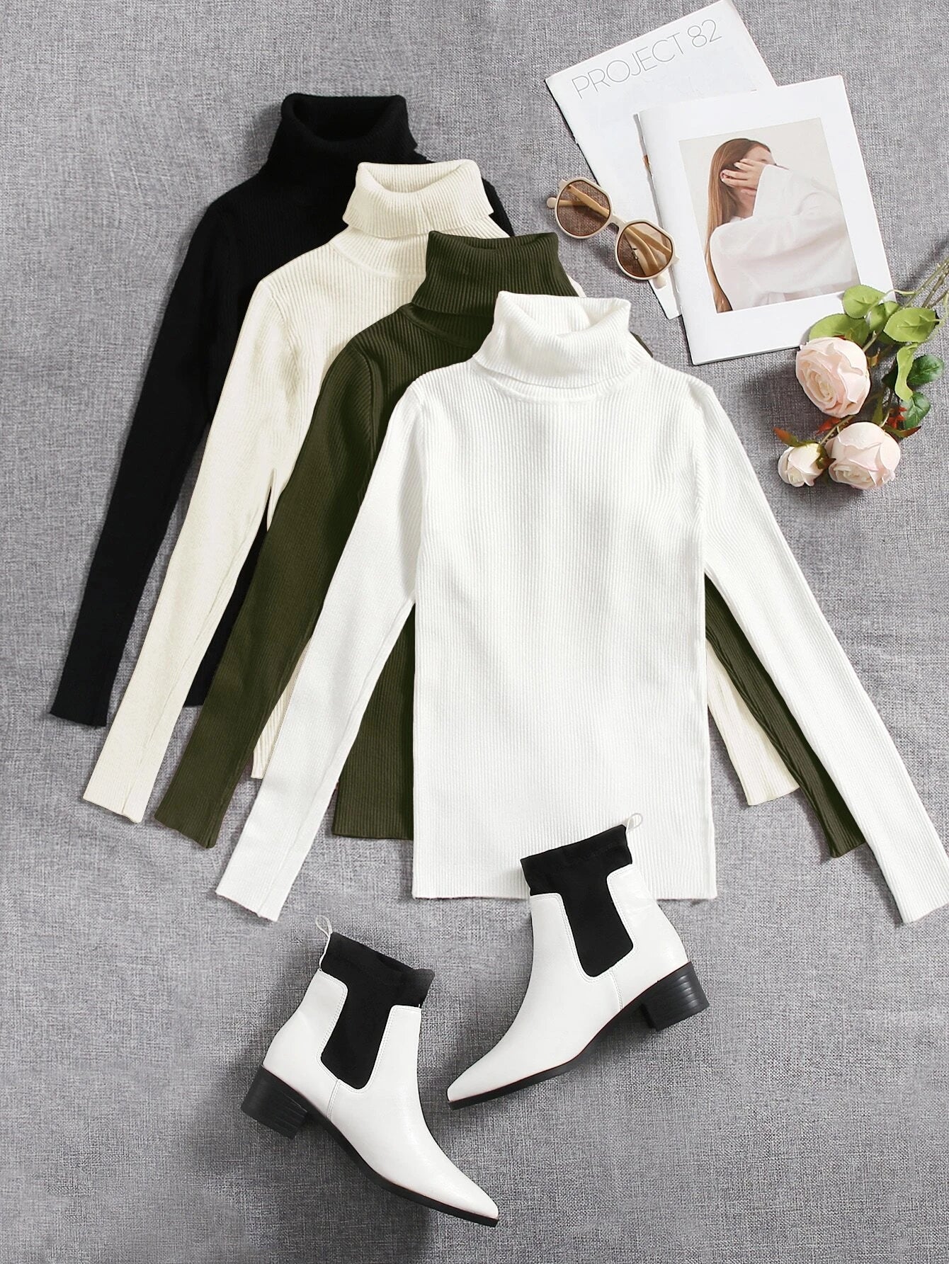 PACK OF 4 HIGH NECKS ( OLIVE GREEN, WHITE , OFFWHITE, BLACK)