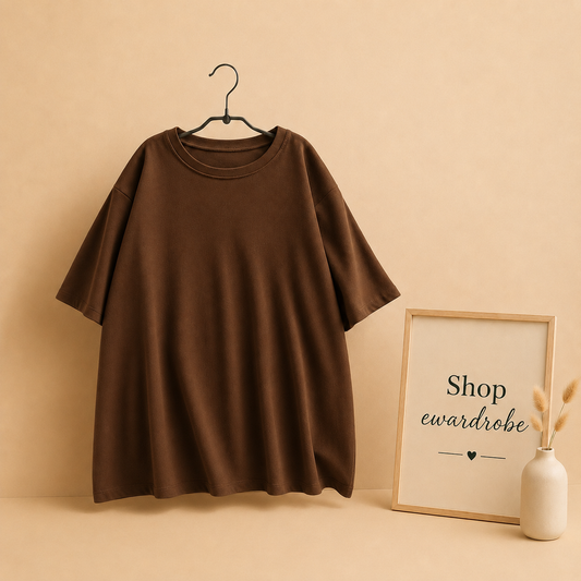BROWN DROP SHOULDER TSHIRT