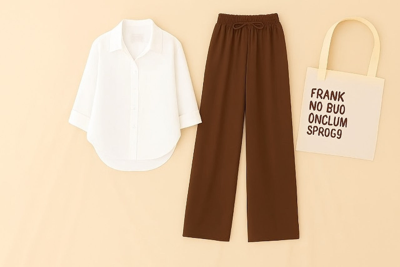 WHITE BUTTON SHIRT WITH BROWN FLAPPER