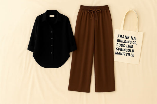 BLACK BUTTON SHIRT WITH BROWN FLAPPER
