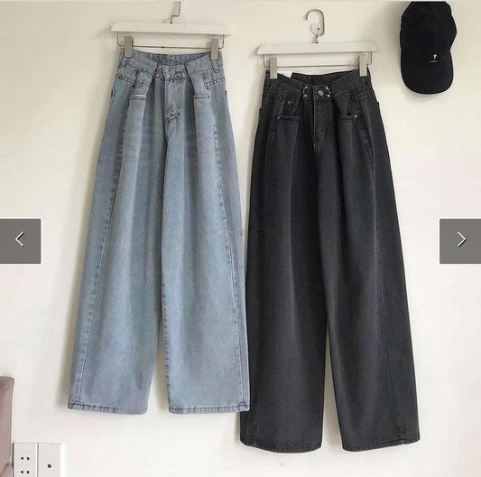 PACK OF 2 WIDE LEG JEANS( ICE BLUE AND BLACK )