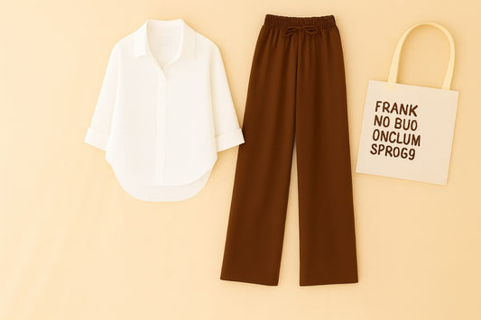 WHITE BUTTON SHIRT WITH BROWN FLAPPER