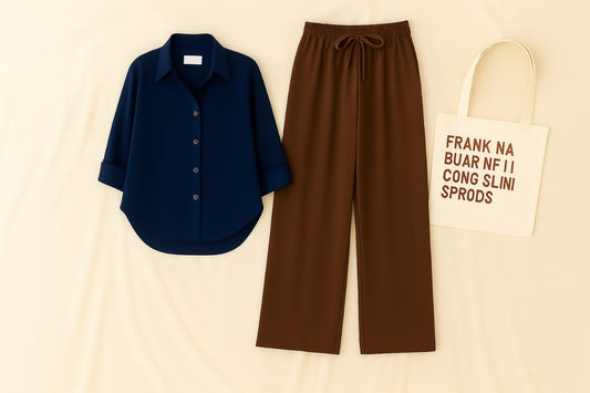 NAVY BLUE BUTTON SHIRT WITH BROWN FLAPPER