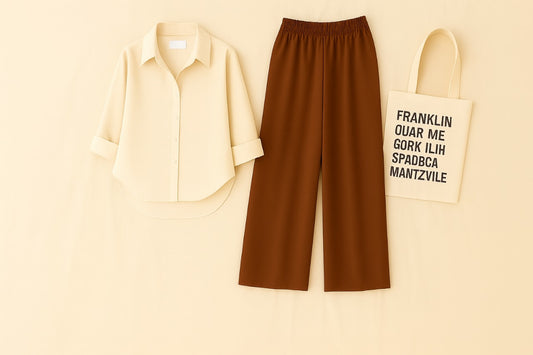 BEIGE BUTTON SHIRT WITH BROWN FLAPPER