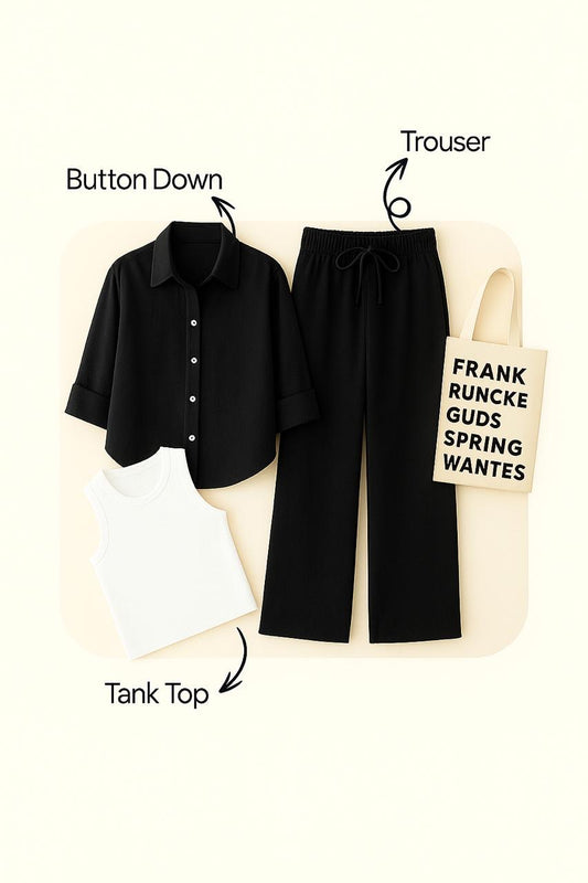 BLACK BUTTON SHIRT WITH BLACK FLAPPER AND WHITE TANK TOP