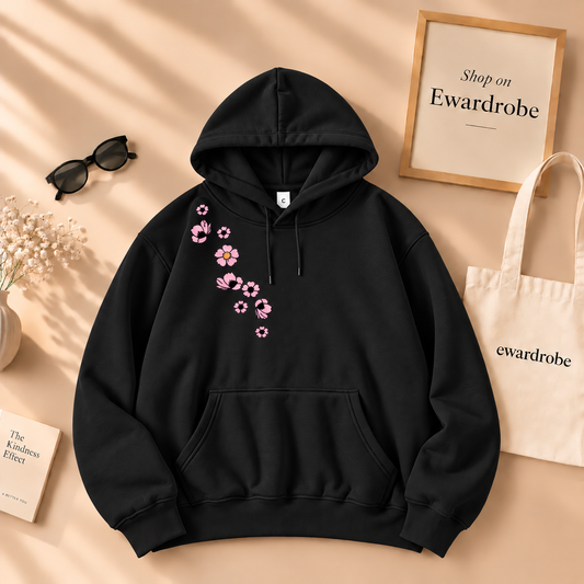 Pink Flower Bale on Shoulder Hoodie