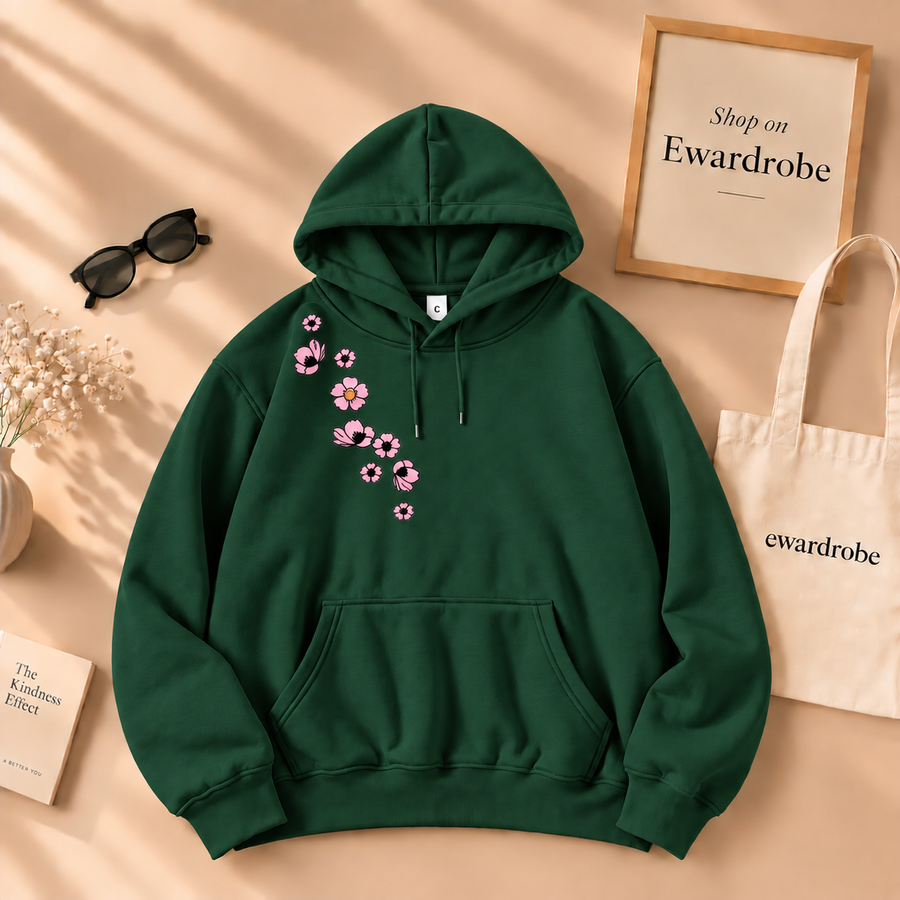 Pink Flower Bale on Shoulder Hoodie