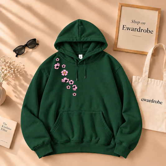 Pink Flower Bale on Shoulder Hoodie
