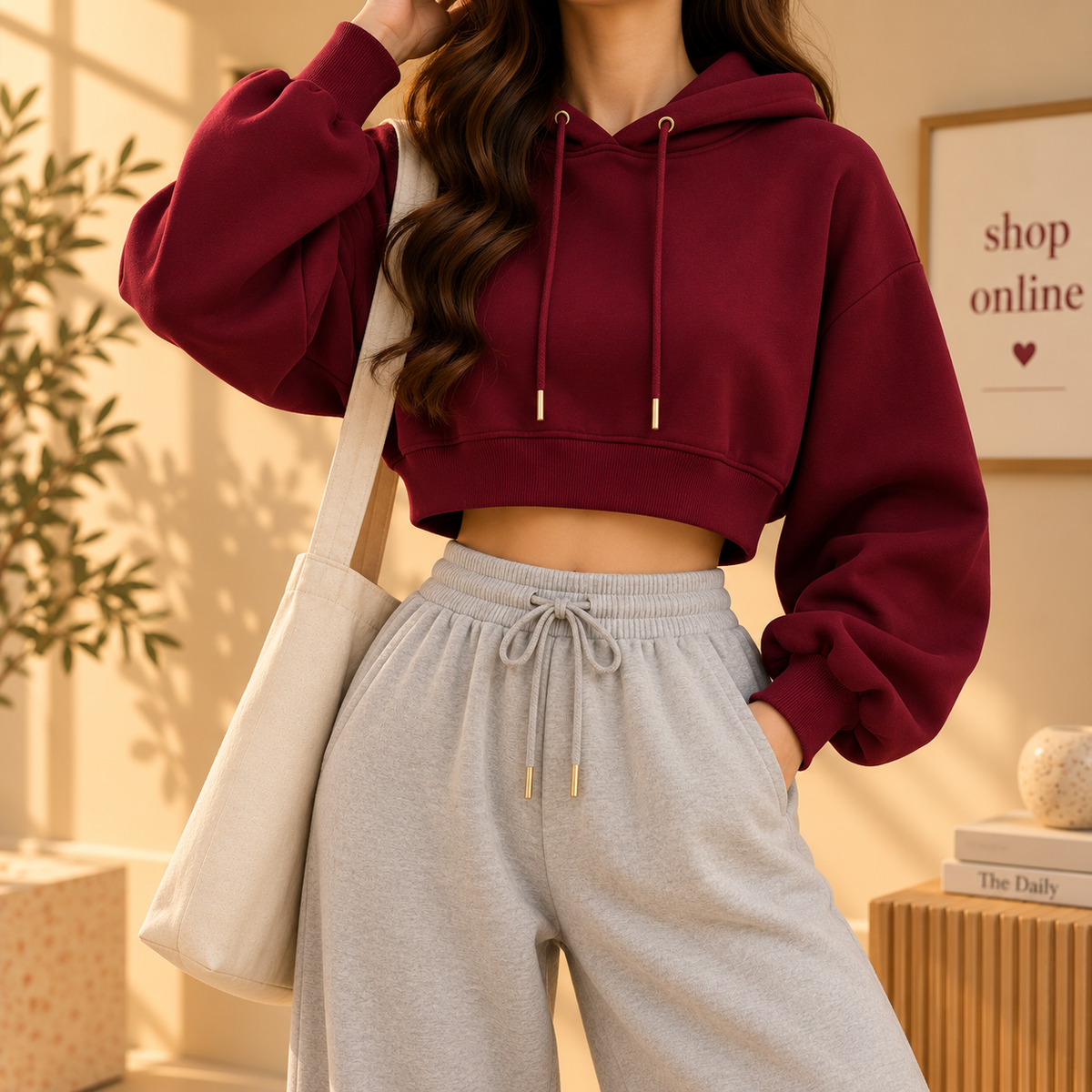 Basic Maroon Crop Hoodie