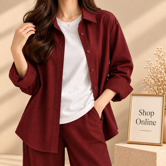 Maroon Button Down Shirt With White Inner Tee