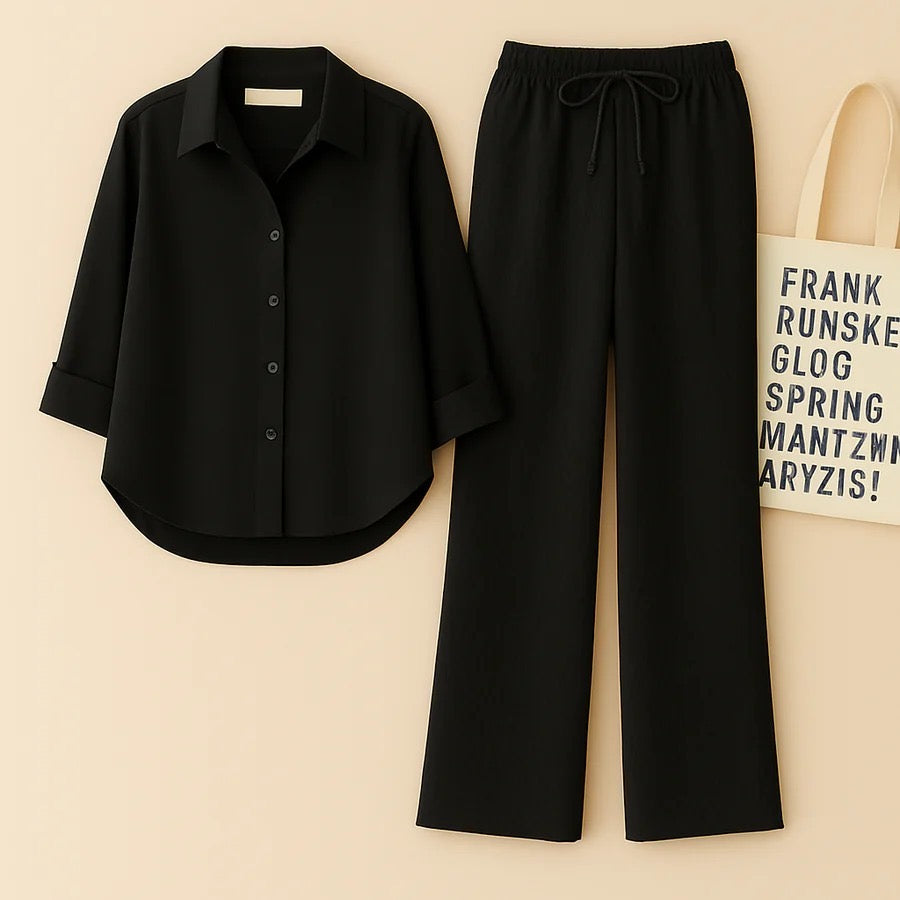 BLACK BUTTON SHIRT WITH BLACK FLAPPER