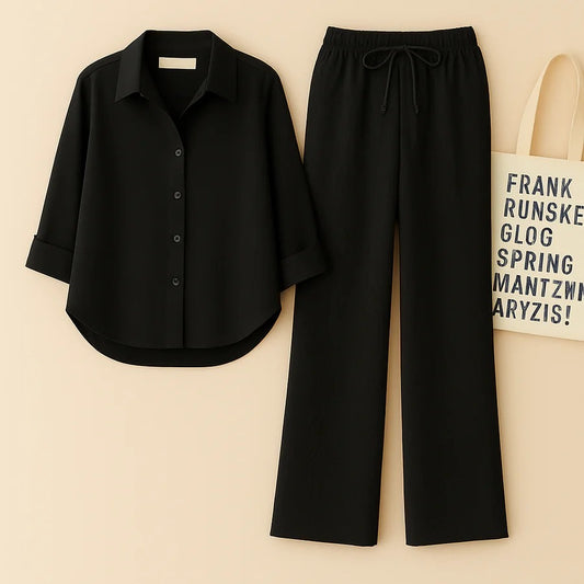 BLACK BUTTON SHIRT WITH BLACK FLAPPER